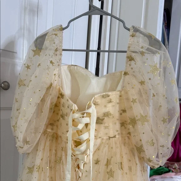 Elegant Starry Cream and Gold Baby Doll Dress - Picture 7 of 8